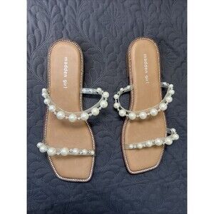Madden Girl Pearl & Beads Peachy Peach Slide Sandals SZ 9M Summer Beach Resort